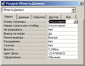 Параметры форматирования формы Access